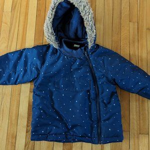 Fleece lined coat with removable hood 24mos